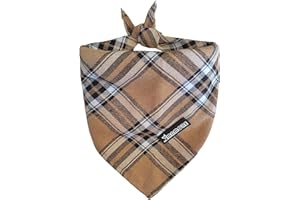 MAMORE Adjustable Plaid Dog Bandanas,1PC Soft Washable Cotton Triangle Bib Kerchief Scarfs for Small Medium Large Dogs and Cats (Light Khaki, Small)