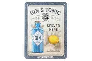 Nostalgic-Art 26266, Targhe Vintage, Gin & Tonic Served Here - Idea regalo per amanti dei cocktail, in metallo, Design retrò per decorazione, 15 x 20 cm