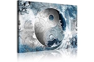 DekoArte 372 - Cuadros Modernos Impresión de Imagen Artística Digitalizada | Lienzo Decorativo Para Tu Salón o Dormitorio | Estilo Ying Yang Abstractos Zen Colores plata azul | 1 Piezas 120 x 80 cm