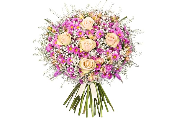Soleil Rose – Arrangement de fleurs fraîches livré en main – Cadeau élégant avec livraison le lendemain – Idéal pour anniversaire, condoléances, célébrations (taille L)