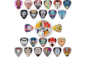 K KAREZOG Guitar Picks 24 Stück Plektrum 0.46/0.71/0.96/1.20mm 4 Verschiedene Stärke Zelluloid Gitarren Plektrum,Plektrum Akustikgitarre,E-Guitar, Bass,Ukulele (Mix-2)