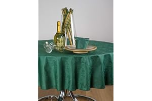 ESSE HOME - Confestyl – Tovaglia con 8 tovaglioli (Servizio Tavola) – Rotonda - Fiandra Jacquard Puro Cotone – Prodotto Artigianale - IRIS 598 (0/170, Servizio Verde scuro)