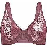 MELENECA Women's Front Fastening Underwire Plus Size Racerback Non Padded Sexy Lace Bra