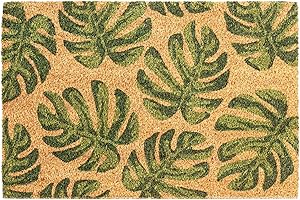 Nicola Spring Coir Door Mat - 60 x 40cm - Monstera - Pack of 1 - Decorative Indoor Front Door Floor Mat Entry Dirt Trapper Rug Outdoor Boot Scraper Non Slip Backing Doormat