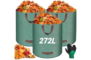 NXPZ 3x 272L Trädgårdssopor med Handtag, Trädgårdspåsar, Vattenavvisande, Fristående Design, Vikbara Lövpåsar, Slitsäkra och Hållbara, För Löv, Ogräs, Sopor