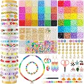 Mactoou Beads Set for Bracelets Polymer Clay Beads 6mm Glass Beads 3mm Letters and Pendants for Jewelry Necklace Making Kit