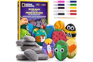 Blue Marble NATIONAL GEOGRAPHIC Kit de Pintura en Piedras – Set de Manualidades para Niños, Decora 15 Piedras con 10 Colores y Accesorios