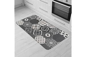 Comart - Tappeto Cucina Malaga - Passatoia 100% PVC - Antimacchia - Antiscivolo - Impermeabile - Tappetino Lavabile in Lavatrice - Corsia Moderna per Cucina e Corridoio - Cementine Grigie - 55x100 cm