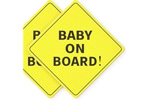 ASSURED SIGNS Baby On Board Sign for Car - 2 Pack, 5" x 5" - Ideal Baby On Board Sticker for Cars - Bright Yellow and See-Through When Reversing - Perfect for Any Toddler, Kid, Child - Durable and Strong Adhesive