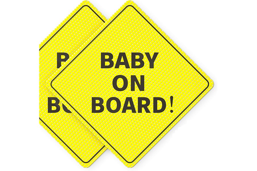 Baby On Board Sign for Car - 2 Pack, 5" x 5" - Ideal Baby On Board Sticker for Cars - Bright Yellow and See-Through When Reversing - Perfect for Any Toddler, Kid, Child - Durable and Strong Adhesive