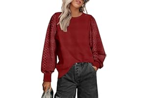 Sampeel Sweatshirts for Women Long Sleeve Tops Ladies Pleated Sleeves Button Jumpers