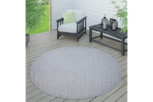 Paco Home Alfombra Interior Exterior Terraza Balcón Intemperie Lisa Estructura, tamaño:Ø 200 cm Redon, Color:Gris