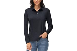 MAGCOMSEN Damskie koszulki polo z długim rękawem golf ochrona przed słońcem topy na co dzień sportowa koszulka polo z 3 guzikami