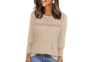 WIHOLL Women Jumpers Long Sleeve Tops Womens Lace Blouse Trendy Waffle Knit Jumpers Dressy Casual