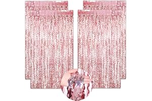 LONGHONEYSONG 4 Stück Lametta Vorhang Glitzervorhang Lametta Glitzer Vorhang Geburtstag Party Vorhang Fotovorhang Geburtstagsdeko Party Glitzer Geburtstag Deko Gender Reveal Party Deko(1 m x 2 m) (Roségold)