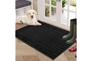 BEQHAUSE Door Mat Indoor, Super Absorbent Dirt Trapper Front Doormats Machine Washable TPR Non-Slip Entrance Inside Floor Mats Rug for Entryway (60x90cm,Black)