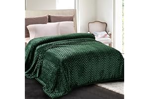 Whale Flotilla Flannel Fleece Double Size Blanket for Bed, 150x200 CM, Soft Fluffy Velvet Bed Blanket with Decorative Chevron Pattern for All Season, Warm and Lightweight, Deep Green