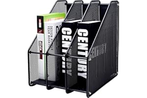 Exerz Revistero archivador triple de malla metálica/Archivadores de revistas/Estante para escritorio- 3 Compartimentos para Organizador Archivo Documento/Cuadernos/Carpetas (Negro)