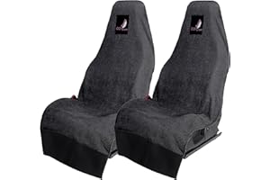 Cov My Seat Serviette Haut de Gamme Housse Protection Siège Voiture Auto Avant Universel Anti Transpiration (Coton Noir & Logo Violet, X 2 Pieces/Serviettes)