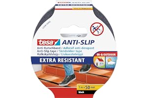 tesa halkskyddstejp – 5 m x 50 mm – svart | Halkskyddstejp för inomhus- och utomhusbruk - För trappor, stegar och hala golv