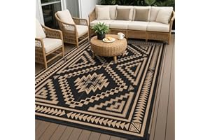 GENIMO Alfombra Exterior Terraza,Impermeable Reversible Plástico, Alfombra Barbacoa Exterior para Jardín, Picnic, Balcón,Lozenge Negro Marrón,150x240 cm