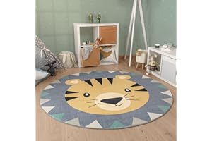 Paco Home Tappeto Rotondo Bambini Cameretta Bambina Testa Di Leone Testa Di Orso Lavabile In Lavatrice Moderno, Dimensione:Ø 160 cm tondo, Colore:Multicolore