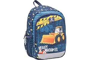 Belmil Kindergartenrucksack mit Brustgurt und Namensschild für 3-6 Jährige/Jungen / 12 L/Krippenrucksack Kindergartentasche Kindertasche/Bagger/Blau (305-4/A Heavy Machinery)