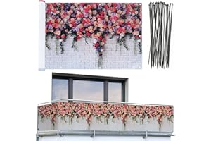 Maximex Osłona balkonowa, praktyczna ochrona przed wzrokiem z motywem róż, wysoka odporność na promieniowanie UV i warunki atmosferyczne, szybkoschnąca i odporna na rozerwanie, 5 m