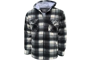 G Street Mens Padded Shirts Lumberjack Collared Hooded Flannel Check Jacket Thick Quilted Work Wear Warm Thermal Fleece Fur Lined Top Casual Coat