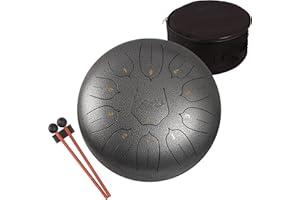 LOMUTY Steel Tongue Drum, 12 Pollici 11 Note Do Maggiore Accordato Tamburi in Acciaio, Strumento a Percussione con Bacchette per Tamburi e Borsa (Argento)