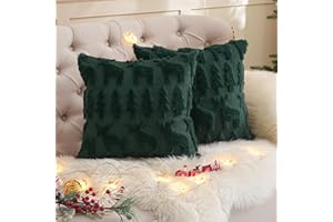 TOCOMOA 2er Set Kissenbezug Weihnachten 40x40 cm, Weihnachts Kissenbezüge Grün, Weihnachtskissen Kissenhülle Weihnachtsbaum und Hirsch, Weihnachtsdeko Innen Wolle Plüsch Kurzer Sofakissen Dekokissen