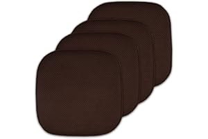 Sweet Home Collection Cojín de Espuma viscoelástica con patrón de Panal de Abeja Funda de Asiento Cuadrada Redondeada de Goma Antideslizante de 16 x 16 Pulgadas, Lino, Brown, 4 Count (Pack of 1)