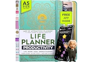 FREEDOM MASTERY Life Planner - Planner settimanale e mensile non datato | Organizer da 12 mesi per produttività, felicità e gratitudine | Include adesivi con affermazioni, liste di cose da fare e bacheca dei desideri