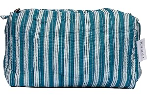 IBOAH Neceser de Viaje Organizador, Bolsa de Aseo, Bolso Maquillaje de algodón Acolchado para Mujeres, Hombres y recién Nacidos con Forrado Impermeable Interior (Azul Rayas, Grande)