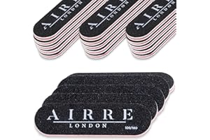AIRRE NAILS 20 limas de uñas pequeñas AIRRE 100/180 Grit. Tamaño de viaje, tablero de esmeril de 2 cm x 7 cm, manicura profesional y pedicura.