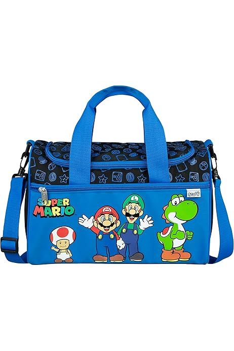 Borsone Super Mario Per Bambini - Borsa Sportiva 28x41,5x21 Cm Per Palestra, Piscina E Viaggi - Blu E Rossa