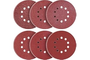 KONGMING Discos de Lija 225 mm 60 Piezas Grano P40 P60 P80 P120 P240 P320 10 Agujeros Papel de Lija Redondas para Lijadora de Cuello Largo Lijadora de Paredes y Techos