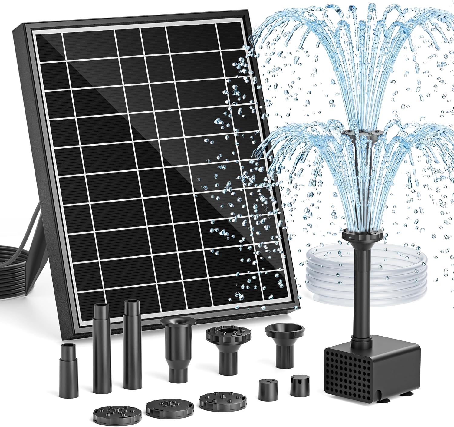 PONDIA Solar Bird Bath Fountain Pump, 7.5W Outdoor Solar Water Fountain Pump for Bird Bath with 7+ Spray Modes & 1.5m Tubing, DIY Solar Powered Water Pump for Garden, Ponds, Pool and Fish Tank