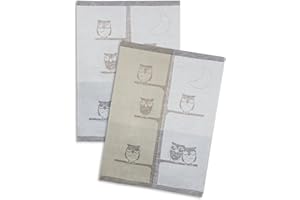 KRACHT SEIT 1810 KRACHT, 2er Set Jacquard Geschirrtuch, Halbleinen, Eule, 50x70cm
