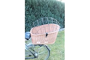 Marcus´ Weidenhandel Panier de vélo pour chien en osier avec grille en métal et coussin - Panier de vélo en osier naturel - Taille XL ou XXL (XXL avec coussin)