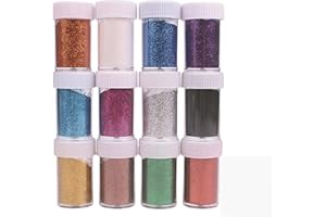Heanvmyss Purpurina Extrafina,Juego de 12 Colores Purpurina Holográfica Gruesa,Purpurinas Polvo Manualidades para Cara,Cuerpo,Pelo,Ojos,Brillo de Labios,Limo,Vaso y Resina Epoxi