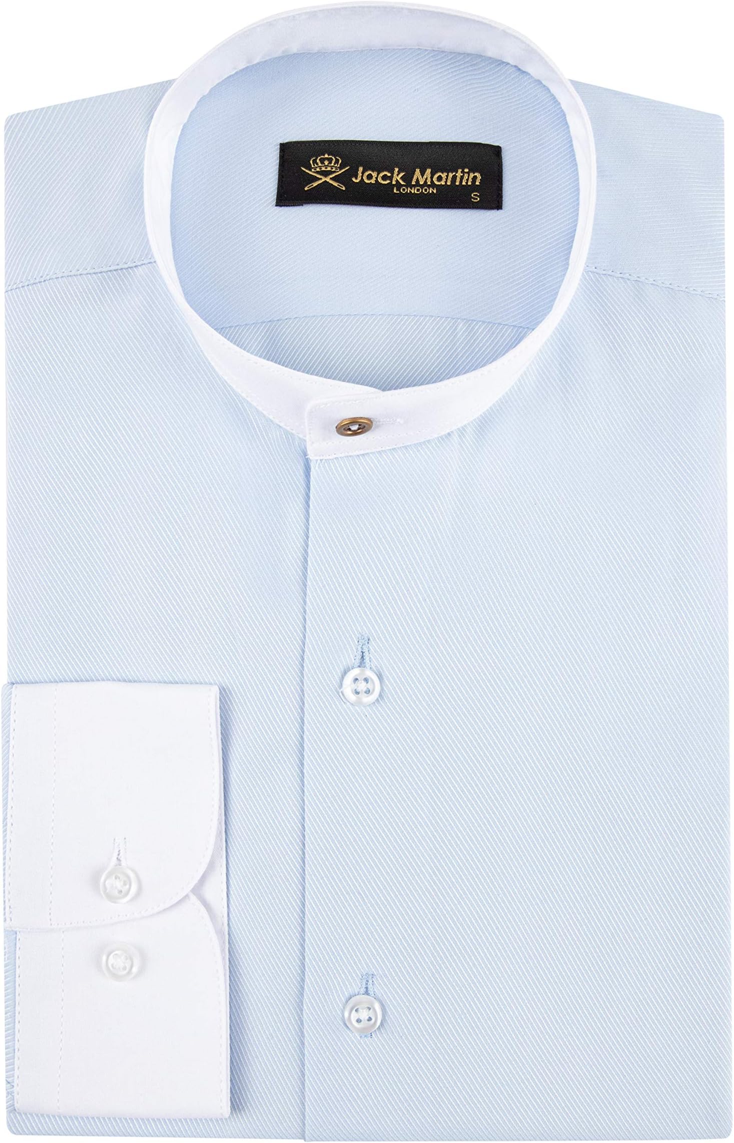 Jack Martin LondonCollarless/Grandad Collar Twill Slim Fit Shirt - White, Blue & Pink 3 Colours - Mens Business Smart Casual Wedding & Blinders Shirts