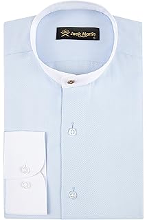 Jack Martin LondonCollarless/Grandad Collar Twill Slim Fit Shirt - White, Blue & Pink 3 Colours - Mens Business Smart Casual Wedding & Blinders Shirts