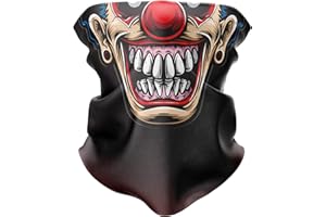 PURPLE PRINT HOUSE Balaclava Face Mask, Scary Clown Halloween Multifunctional Headwear Snood Scarf Neck Gaiter for men, Halloween Motorcyle Face Mask Protection Sun Dust Wind Proof Outdoor (Scary Clown)