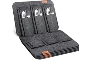 Cheerhom Tischset Platzset, Tischsets Abwaschbar Platzsets, 6 Tischsets, 6 Untersetzern und 6 Besteckhüllen, um Ihre Ihren Esstisch vollständig zu schützen (Rechteckig)