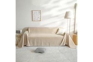 FLRISNTIG Sofa-Schonbezüge, Sofaüberwurf Decke Mit Fransen, Chenille Sofa Decke, Anti-Rutsch-Sofa Abdeckung, Multifunktionsdecke, Für Zuhause,EIN Wohnzimmer Sofa, Büro (Beige, 230X380cm)