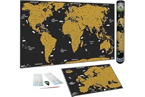 WIDETA Scratch Off World Map in German, XXL (82 x 43 cm) / Bonus Map of Europe, Scratch Tools and Stickers