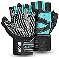 ihuan Ventilated Weight Lifting Gym Workout Gloves with Wrist Wrap Support for Men & Women, Full Palm Protection, for Weightlifting, Training, Fitness, Hanging, Pull ups