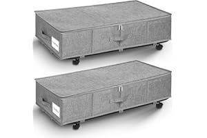 mepure Under Bed Storage on Wheels, 2 Pack 50L Large Sturdy Underbed Storage with Wheels Metal Frame Support, Dust-Proof Underbed Storage Boxes with Zip for Clothes, Blankets, Shoes and Toys