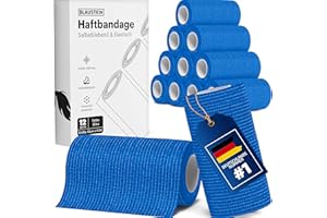 Bellmate Selbstklebender Verband [12x Bandagen 10cm x 4,5m] elastischer Verband selbstklebend für Menschen, Pferde & Hunde - Premium Haftbandage selbstklebend (Blau, 10cm x 4,5m)
